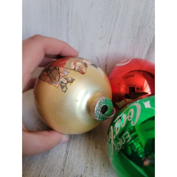 Vintage AS IS glass ball coke cola polar bear ornament Xmas set unique - Picture 8 of 16